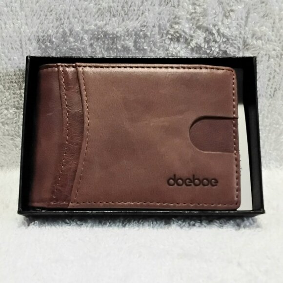 Sealed doeboe Genuine Leather Sim Minimalist RFID Bi-Fold Wallet Coffee Brown!! - Picture 4 of 7